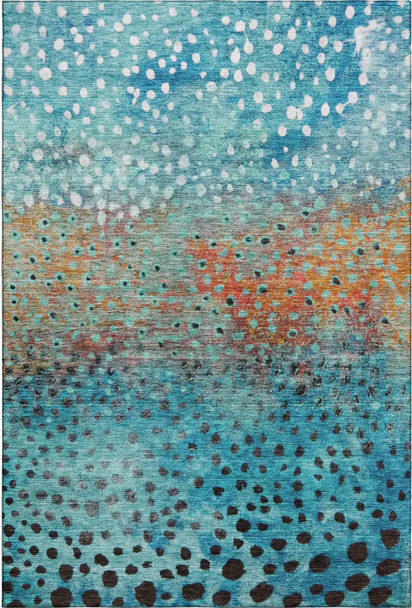 Blue Copper And Ivory Polka Dot Washable Area Rug With UV Protection Photo 6