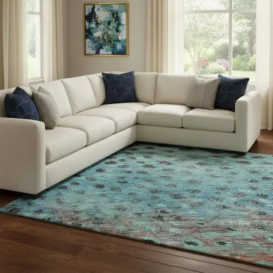 Blue Copper And Ivory Polka Dot Washable Area Rug With UV Protection Photo 2
