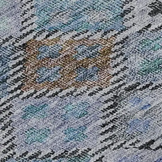 Blue Copper And Silver Geometric Washable Area Rug With UV Protection Photo 6