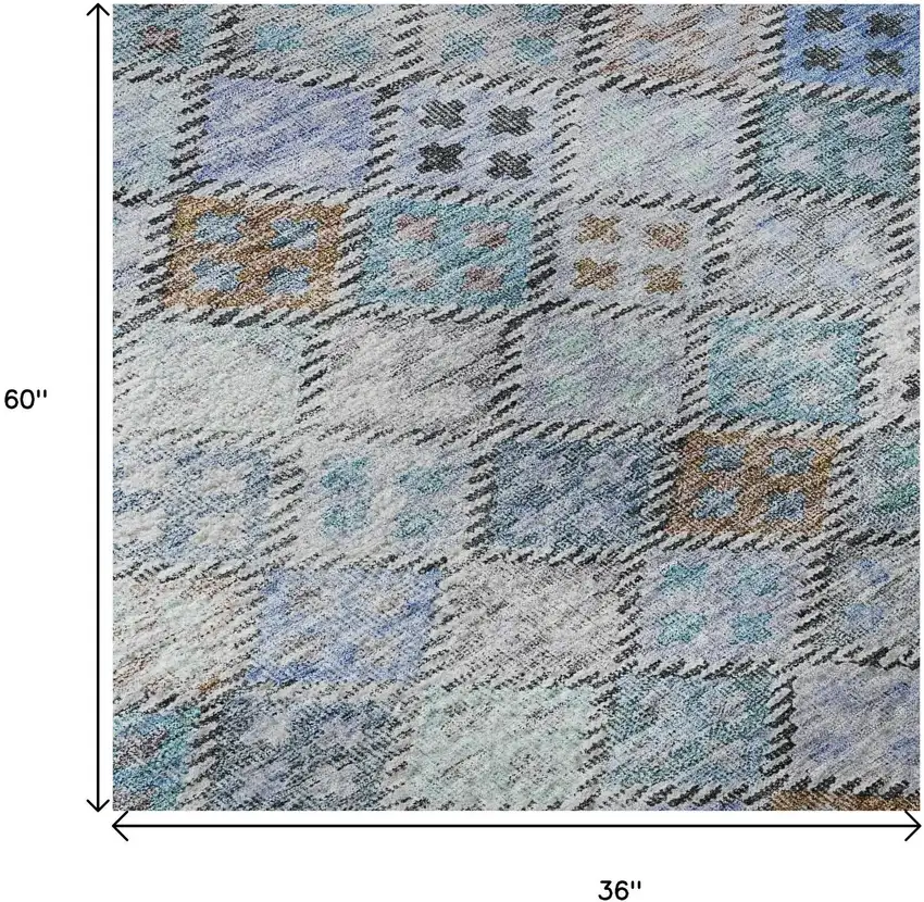 Blue Copper And Silver Geometric Washable Area Rug With UV Protection Photo 8