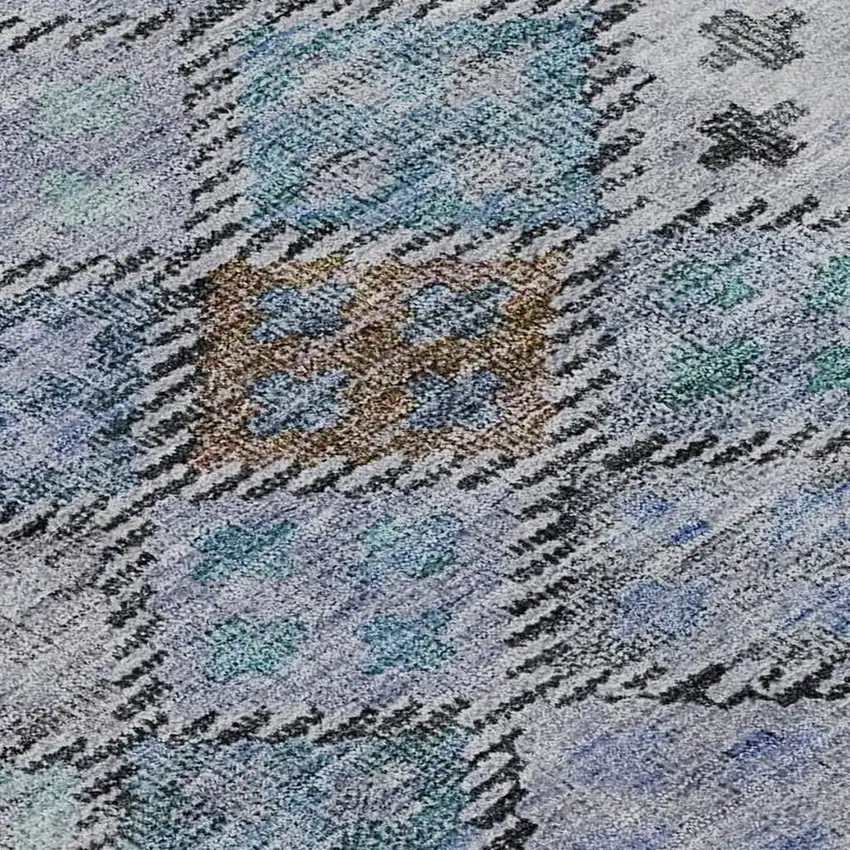 Blue Copper And Silver Geometric Washable Area Rug With UV Protection Photo 7