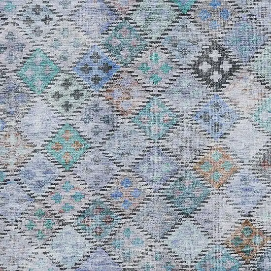 Blue Copper And Silver Geometric Washable Area Rug With UV Protection Photo 3