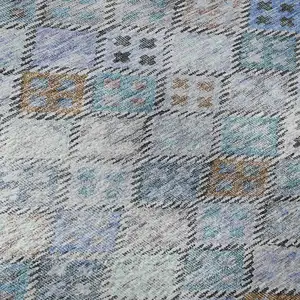 Photo of Blue Copper And Silver Geometric Washable Area Rug With UV Protection