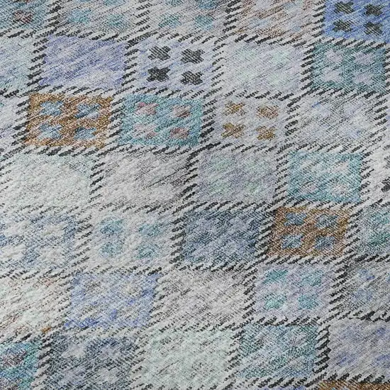 Blue Copper And Silver Geometric Washable Area Rug With UV Protection Photo 1