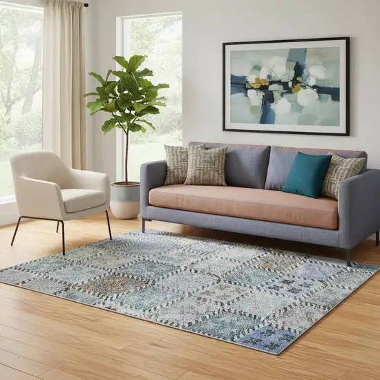 Blue Copper And Silver Geometric Washable Area Rug With UV Protection Photo 2