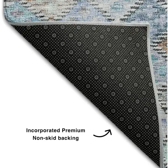 Blue Copper And Silver Geometric Washable Area Rug With UV Protection Photo 5