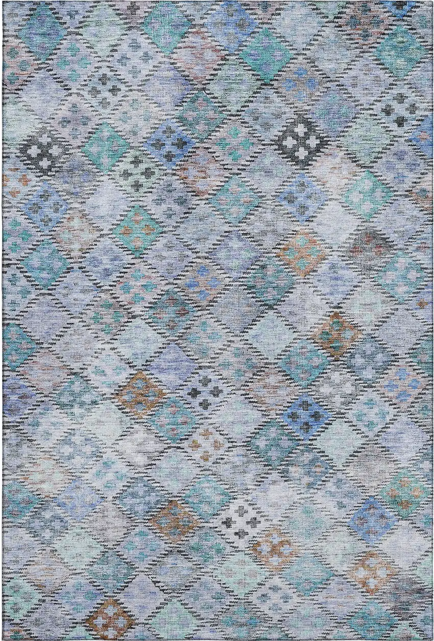 Blue Copper And Silver Geometric Washable Area Rug With UV Protection Photo 4