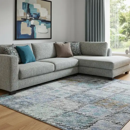 Blue Copper And Silver Geometric Washable Area Rug With UV Protection Photo 2