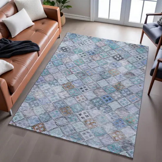 Blue Copper And Silver Geometric Washable Area Rug With UV Protection Photo 3