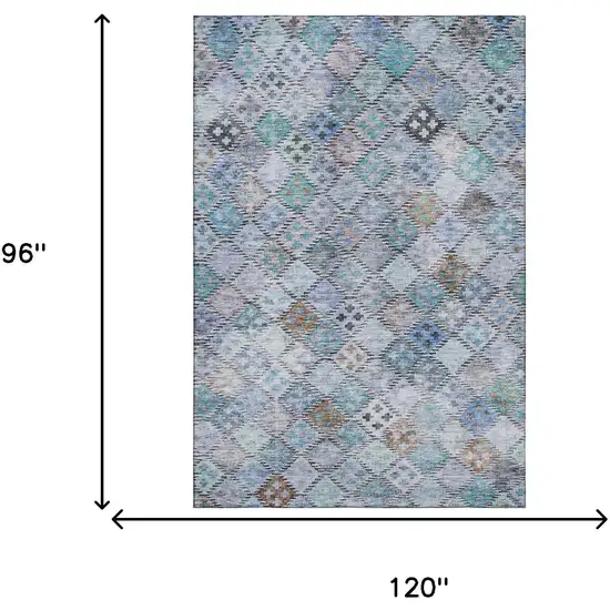 Blue Copper And Silver Geometric Washable Area Rug With UV Protection Photo 5
