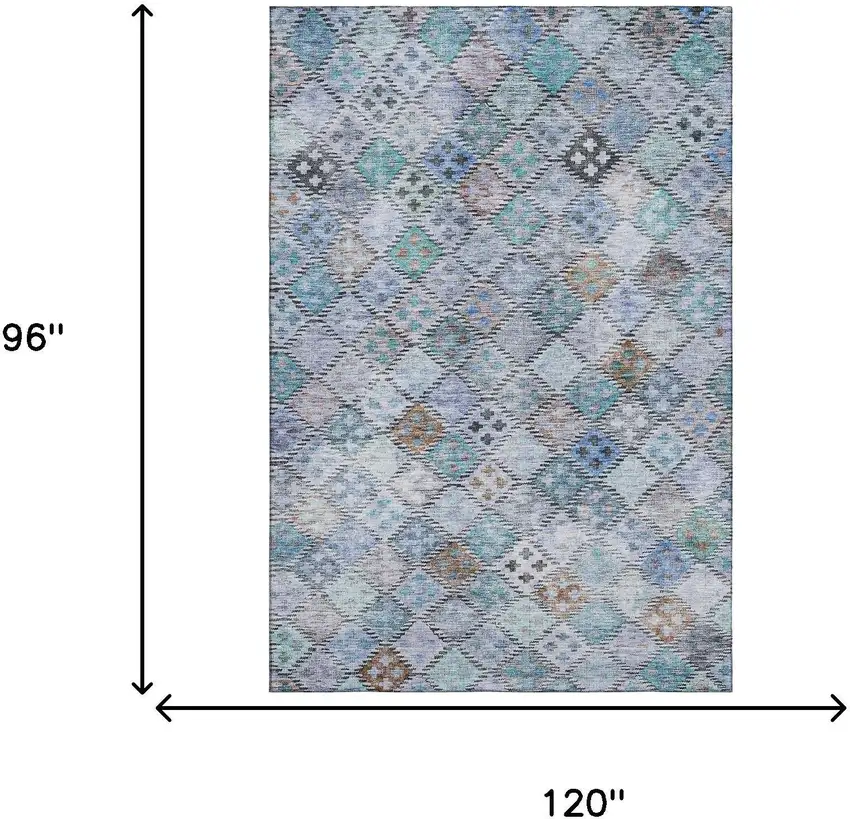 Blue Copper And Silver Geometric Washable Area Rug With UV Protection Photo 5