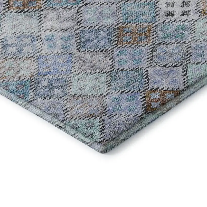 Blue Copper And Silver Geometric Washable Area Rug With UV Protection Photo 6