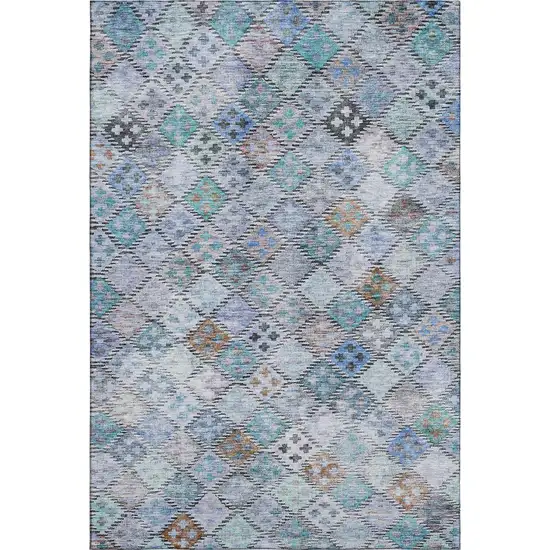 Blue Copper And Silver Geometric Washable Area Rug With UV Protection Photo 4