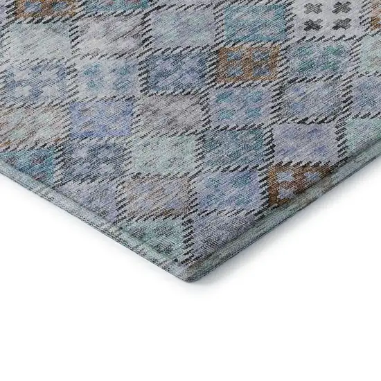 Blue Copper And Silver Geometric Washable Area Rug With UV Protection Photo 6