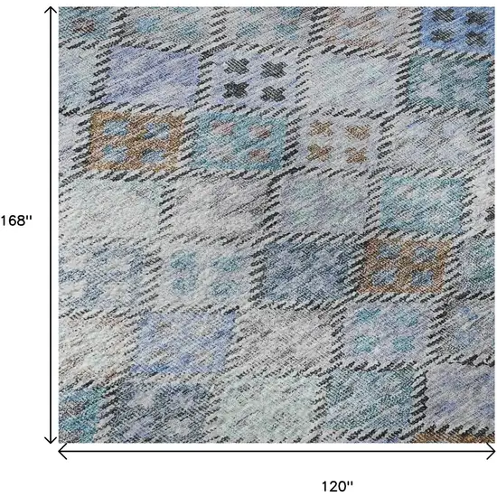 Blue Copper And Silver Geometric Washable Area Rug With UV Protection Photo 8