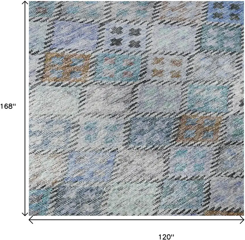 Blue Copper And Silver Geometric Washable Area Rug With UV Protection Photo 8