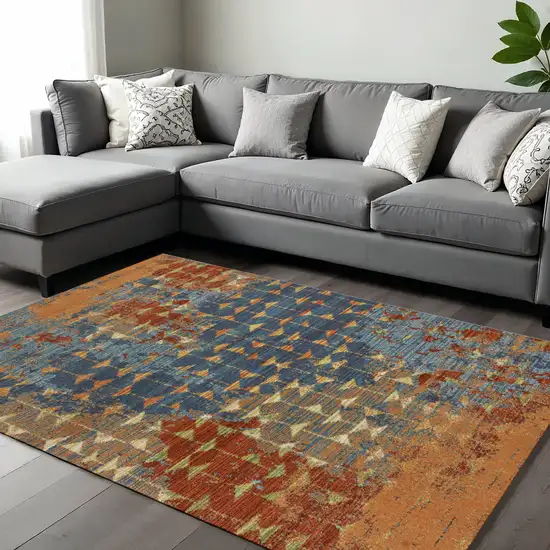Blue Red And Orange Abstract Area Rug Photo 1