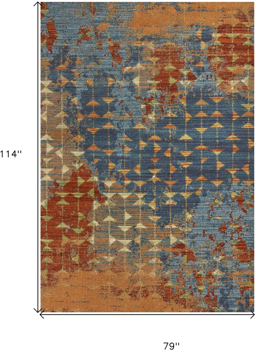 7'X10' Blue Coral Machine Woven Abstract Triangular Strings Indoor Area Rug Photo 8
