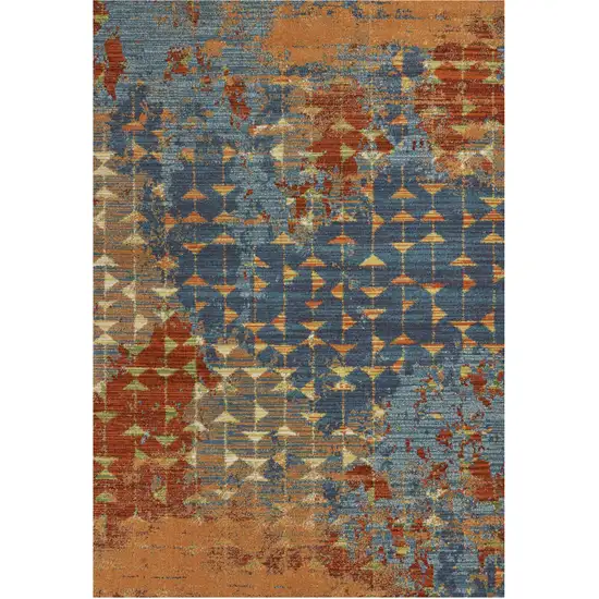 7'X10' Blue Coral Machine Woven Abstract Triangular Strings Indoor Area Rug Photo 1