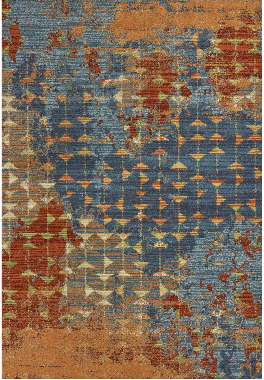 7'X10' Blue Coral Machine Woven Abstract Triangular Strings Indoor Area Rug Photo 1