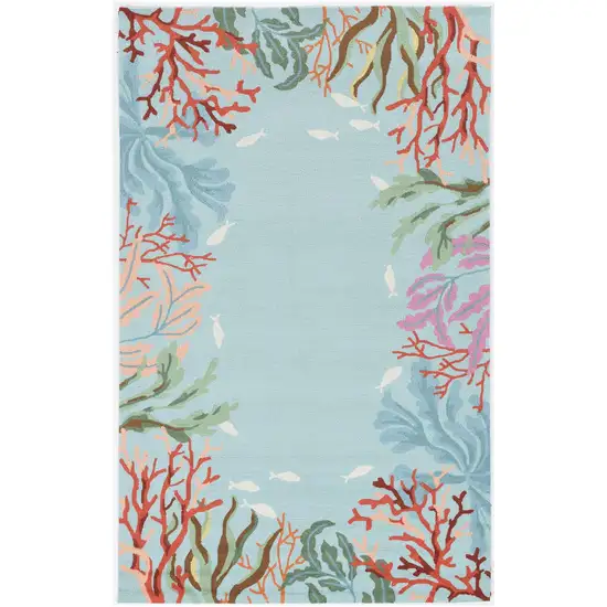 Blue Red And Pink Fish and Coral Hand Hooked Area Rug Photo 2
