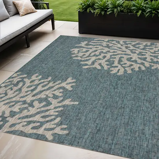 Blue And Gray Coral Indoor Outdoor Area Rug Photo 2