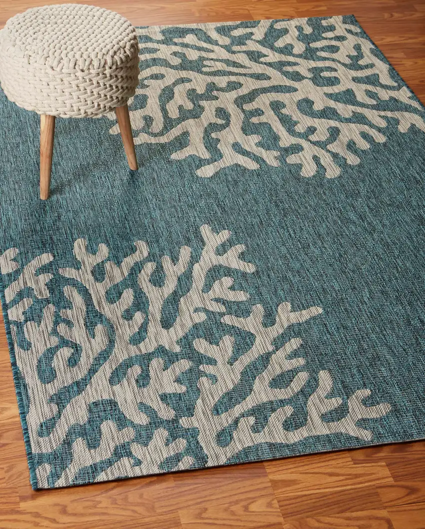 Blue Coral Reef Indoor Outdoor Area Rug Photo 8