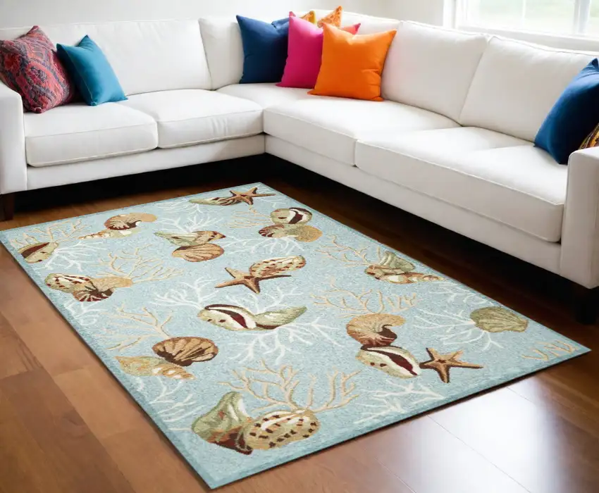 Blue Corals And Shells Indoor Area Rug Photo 1
