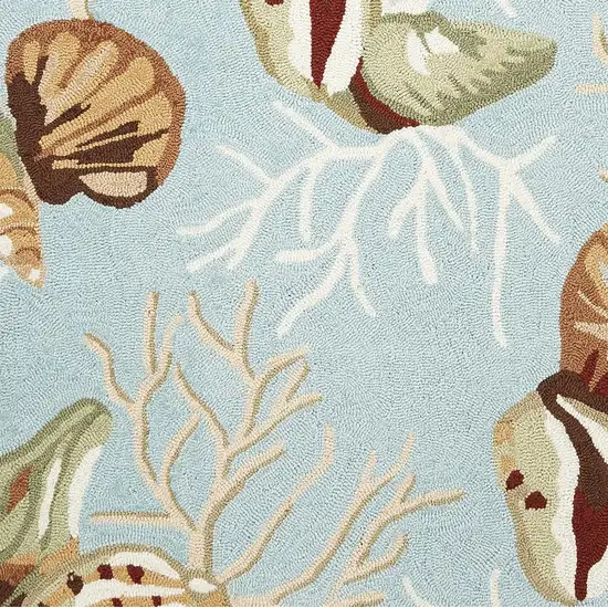 Blue Beige And Green Seashell and Coral Hand Hooked Area Rug Photo 4