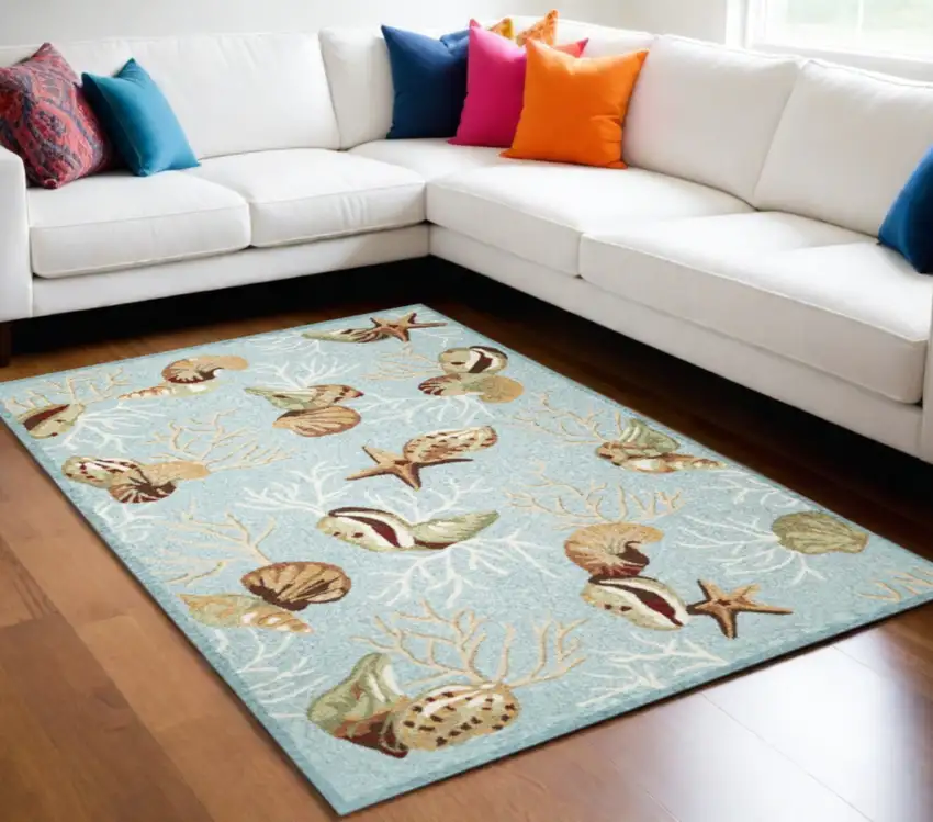 Blue Corals And Shells Indoor Area Rug Photo 2