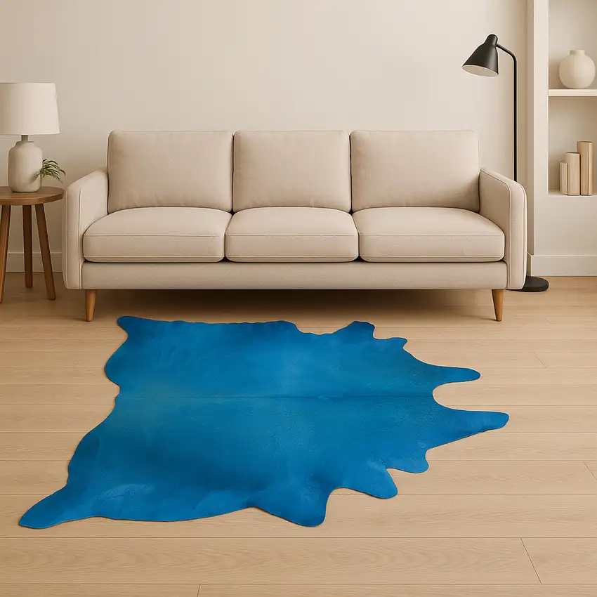 Blue Cowhide Handmade Area Rug Photo 1
