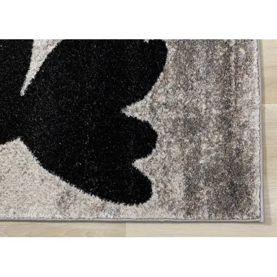 Blue Cream And Black Botanical Leaves Area Rug Photo 7