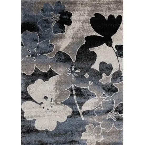 Blue Cream And Black Botanical Leaves Area Rug Photo 2