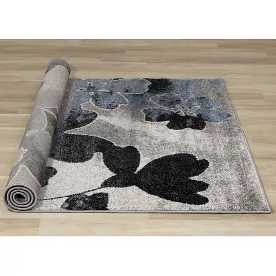 Blue Cream And Black Botanical Leaves Area Rug Photo 9