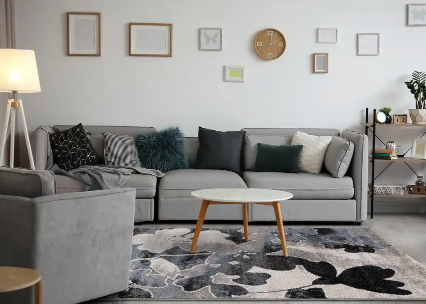 Blue Cream And Black Botanical Leaves Area Rug Photo 7