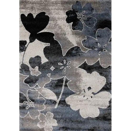 Blue Cream And Black Botanical Leaves Area Rug Photo 5