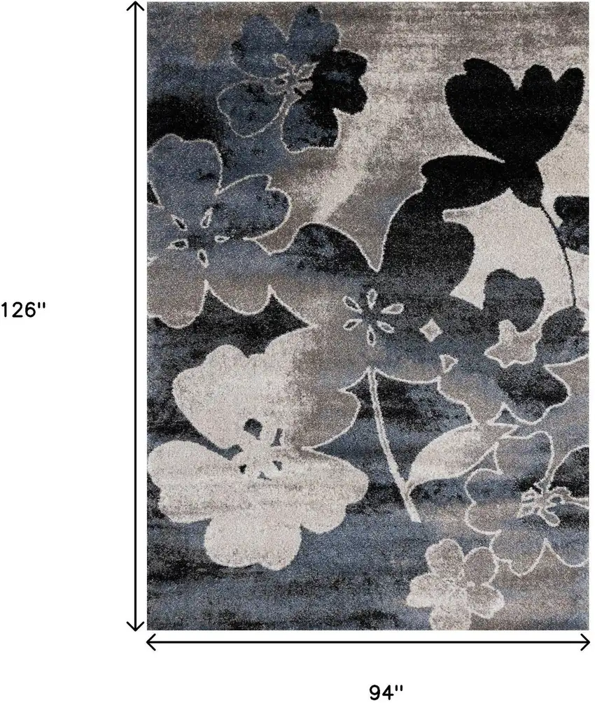 Blue Cream And Black Botanical Leaves Area Rug Photo 3
