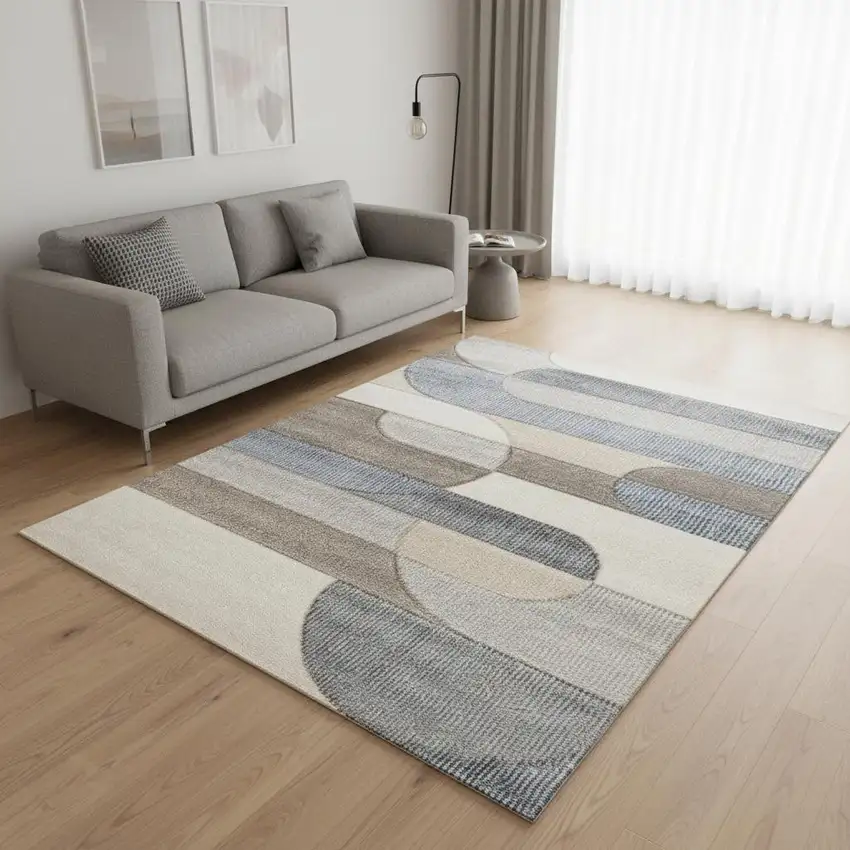 Blue Cream And Brown Geometric Area Rug Photo 4