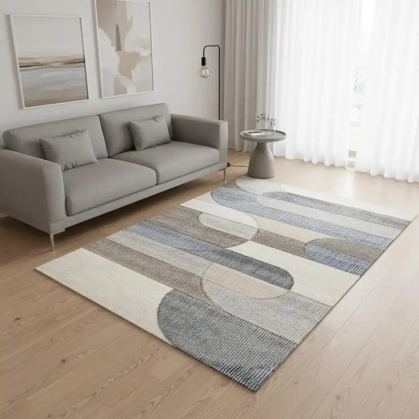 Blue Cream And Brown Geometric Area Rug Photo 3