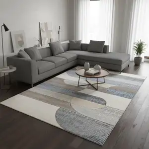 Photo of Blue Cream And Brown Geometric Area Rug