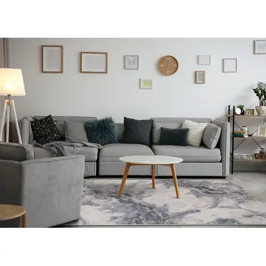 Blue Cream And Gray Abstract Area Rug Photo 8