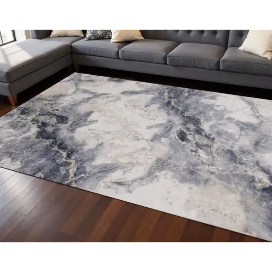Blue Cream And Gray Abstract Area Rug Photo 1