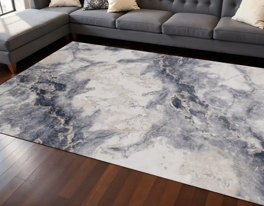 Blue Cream And Gray Abstract Area Rug Photo 1