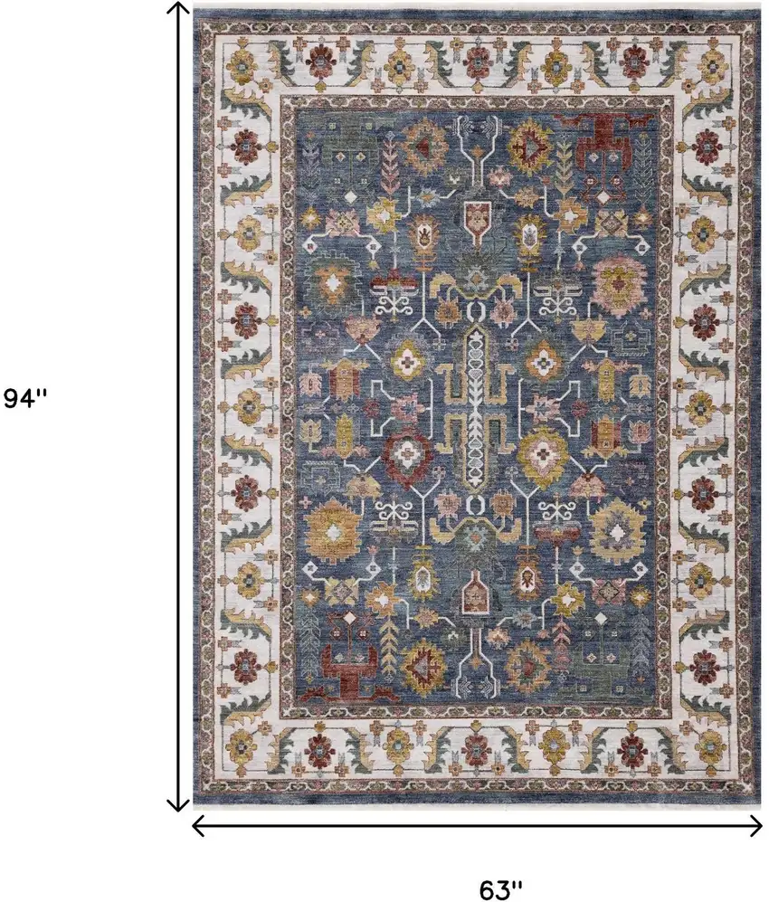 Blue Cream And Yellow Medallion Area Rug Photo 3