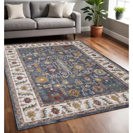 Blue Cream And Yellow Medallion Area Rug Photo 1