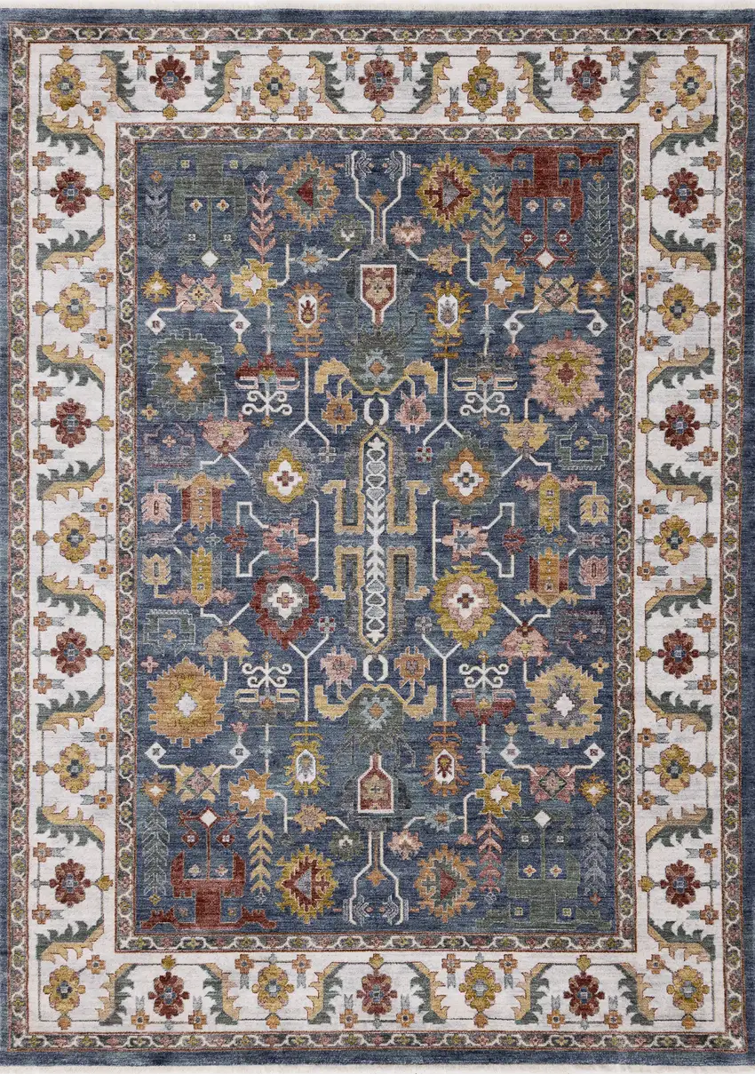 Blue Cream And Yellow Medallion Area Rug Photo 2