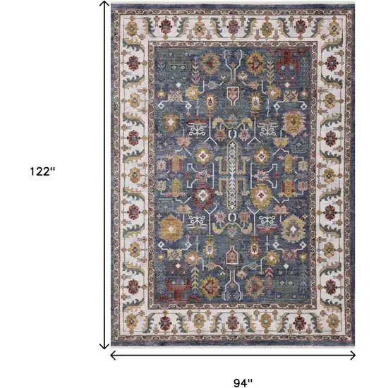 Blue Cream And Yellow Medallion Area Rug Photo 3