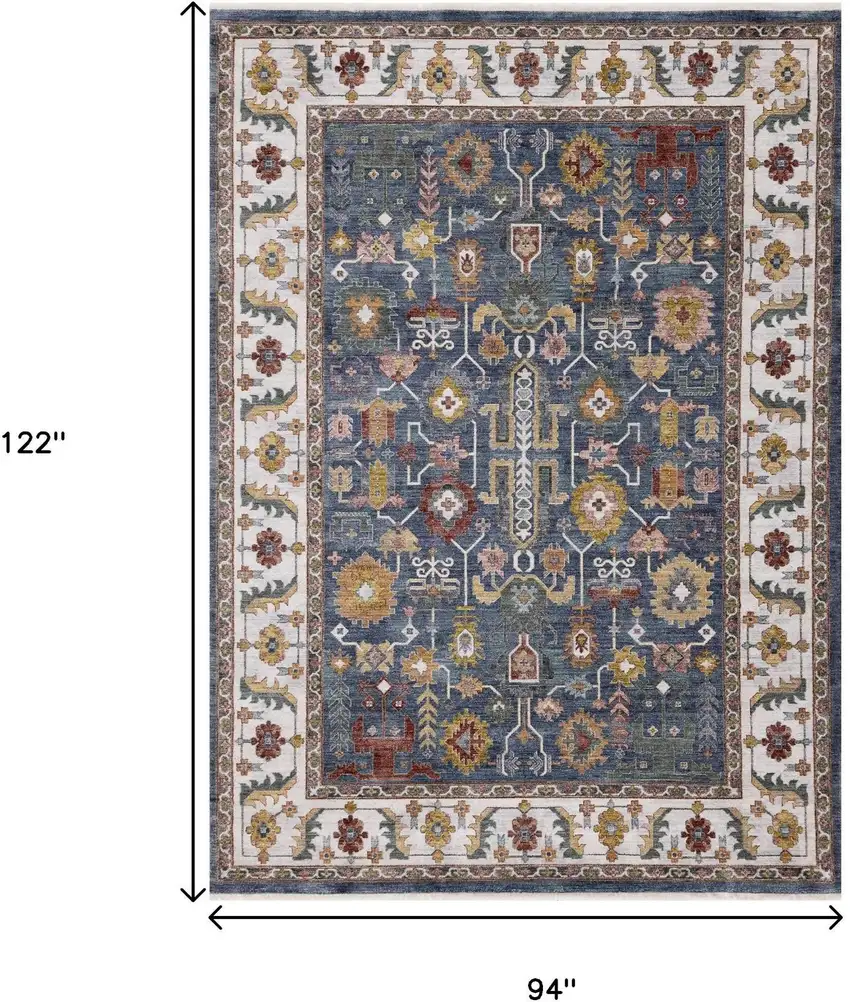 Blue Cream And Yellow Medallion Area Rug Photo 3