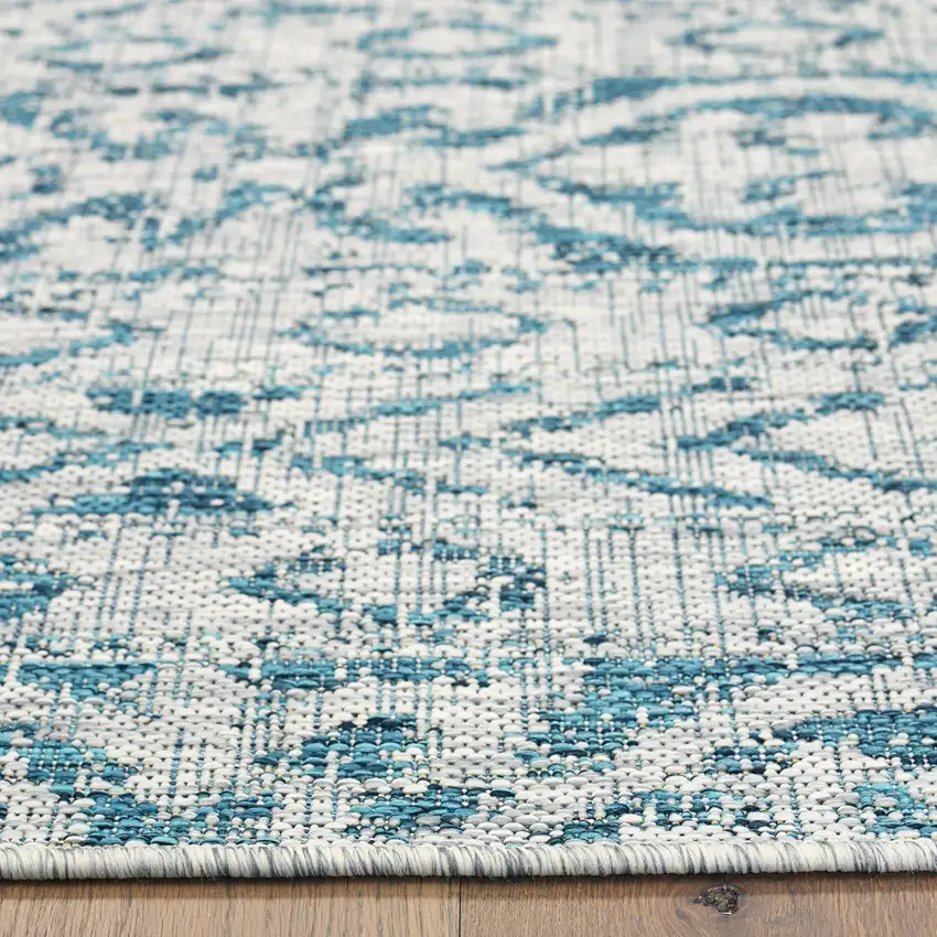 Blue Damask Indoor Outdoor Area Rug Photo 9