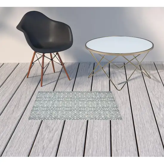 Blue Damask Indoor Outdoor Area Rug Photo 2